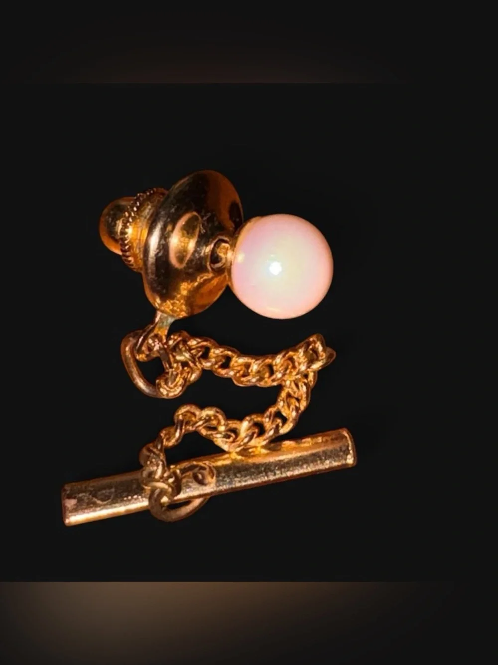 Tone Gold  Chain Tie Tack and 14k gold Pearl Lapel Pin Set